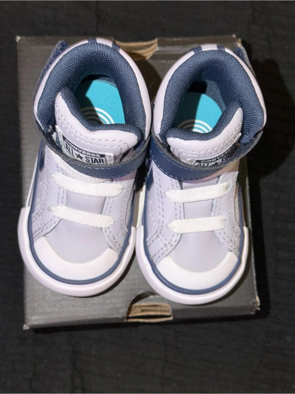 Converse Kids White & Navy High-Top Sneakers with Hook-and-Loop Strap